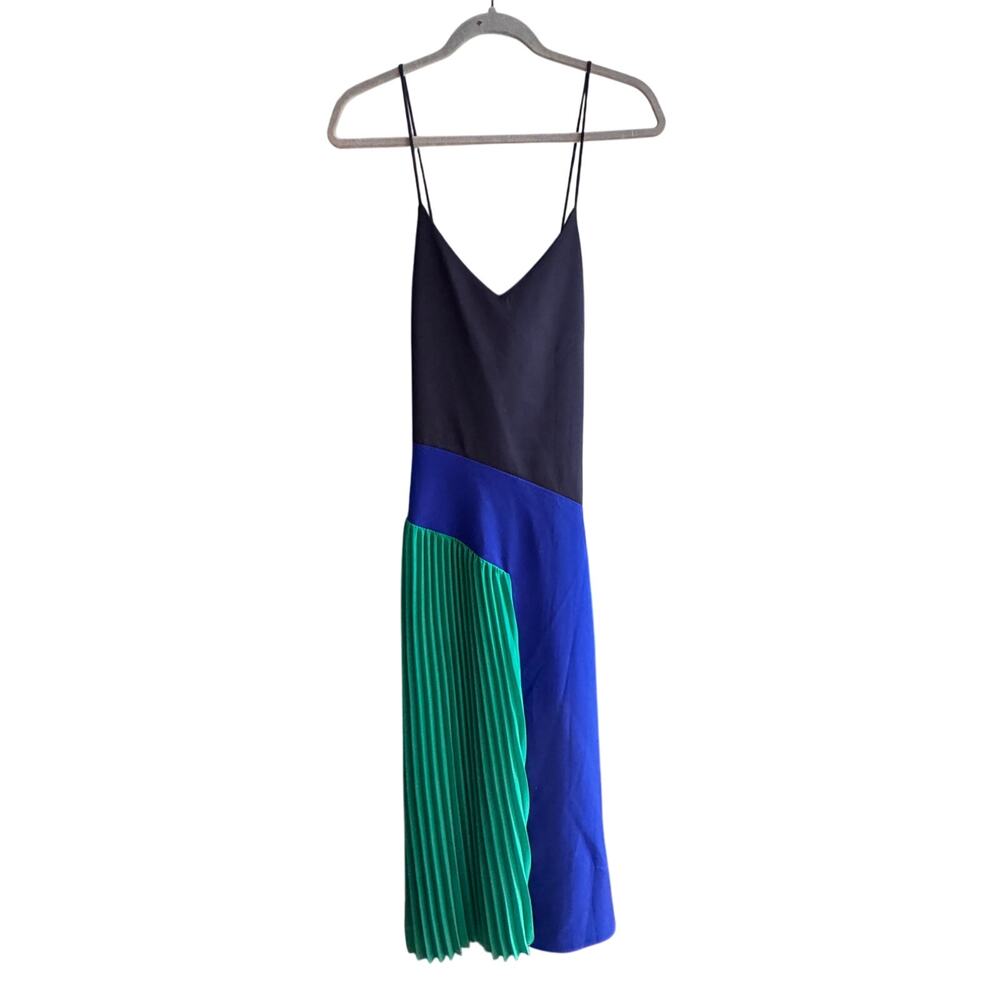 Cushnie for Target Colorblock Dress Size L Blue Green Pleated Midi